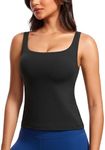 CRZ YOGA Butterluxe Workout Tank Tops for Women U Neck Padded Crop Tops Athletic Camisole Tops with Built in Bra Black Medium