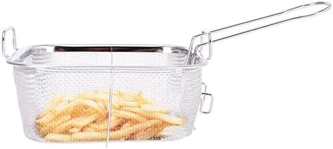 Bruntmor Deep Fryer Basket, 3.3"x7.8" - Deep Fry Food Baskets with Long Handle and light Concave Net - Ideal Kitchen Tool for Frying Foods like Potato Chips, Chicken Legs, and More - Silver