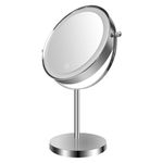 Kiavox LED Makeup Mirror with Lights, 360° Swivel 1X/10X Magnifying Mirror with Lights - 3 Colors Dimmable & 30 Mins Auto Off, Type-C Rechargeable Lighted Vanity Mirror for Tabletop (Chrome)