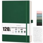 EMSHOI B5 Notebook Dotted Journal - 120gsm Thick Paper, 19.5 x 25.5 cm Large Dot Grid Notebook for Bullet Journaling with 96 Pages, Journal Stencils, Softcover Leather, Inner Pocket, Dark Green