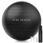 Pure Health Pregnancy Ball Anti Burst for Birthing Labour Pre Natal Exercise Yoga Exercise Gym Ball - Eco Friendly Material Includes Pump (XL (80-85cm), Black)