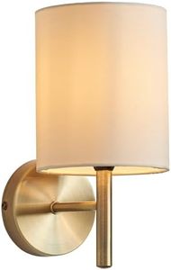 Tatum Decorative Contemporary Antique Brass E14 LED Compatible Wall Light with a Cream Fabric Drum Shade