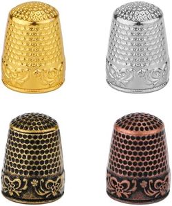 4pcs Metal Sewing Thimbles for Finger, Metal Fingertip Protectors Thimbles for Hand Quilting Embroidery Fingertip Shield thimbles Pad Accessories Sewing Knitting DIY Tools (4 Colors)