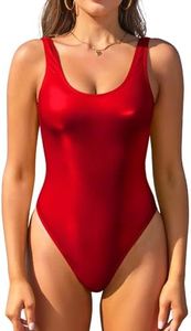 SHEKINI Traje de baño de una pieza para mujer, parte trasera en U profunda, brillante, traje de baño delgado, monokini, M