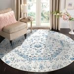 Carvapet Round Area Rug 150cm/5ft Soft Fluffy Circle Carpet Rug Non Slip Washable Floral Print Floor Round Rugs for Living Room Bedroom(Blue)