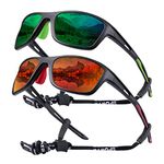 OKH 2 Pack Polarised Cycling Sunglasses Wrap Around Men Women Retro Sun Glasses UV Protection Outdoors Sports Biking Running Fishing Hiking Driving Eyewear with Rope Strap