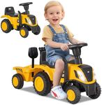 Licensed Caterpillar Ride on Tractor by OLAKIDS, 2 in 1 Ride on Push Car with Detachable Trailer, Headlight, Horn, Rake, Shovel, Foot to Floor Walker Toy Sliding Truck Gift for Kids Toddler