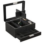 8 Slot Watch Box Case Organizer for Men, Black Finish, Watch Display Case, Modular Valet Tray, Apple Watch Compatible with Apple Watch Stand, Accessory Drawer, Pillow Stands