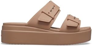 Crocs Women's Brooklyn Buckle Low Wedge Sandal, Latte, 6 UK