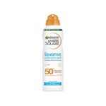 Garnier Ambre Solaire SPF 50+ Sensitive Advanced Dry Mist Sun Cream Spray, Water Resistant & Non Greasy Sunscreen, Fragrance Free, UVA & UVB Protection, Approved by Cruelty Free International, 150ml