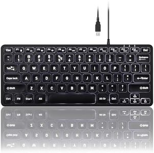 Perixx PERIBOARD-332 Wired Backlit USB Keyboard - Mini 11.22x4.57x0.83 Inches - Slim Scissor Keys with Big Font - White Illuminated LED - US English