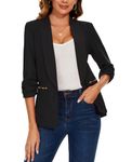 MINTLIMIT Blazers for Women Casual Tailored Lapel Suit Open Front Ruched Sleeve Jacket (Black XL)