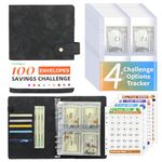 DONBAO 100 Envelopes Money Saving Challenge Binder, A5 Budget Binder with Envelopes and Challenge Tracker, 2024 New Savings Challenges Planner Book to Save $500, $1000, $5050, $10000 (Black)