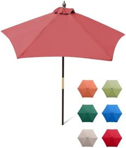 Formosa Covers 7 ft Brick Red Wood Outdoor Patio Umbrella Market Style - Tilt Mechanism Eucalyptus Teak Oil Finish