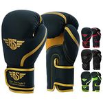 BES Smart® Professional Boxing Gloves For Adults Youth Kids Men and Women Mitts Leather Pro Gel Muay Thai MMA Kick Boxing Sparring Grappling Fighting & Training Punch Bag (8oz, Matte Gold)