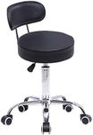 KKTONER PU Leather Rolling Stool with Mid Back Height Adjustable Office Computer Medical Home Drafting Swivel Task Chair with Wheels Black