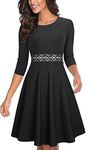 HOMEYEE Women's 3/4 Sleeves Cocktail A-Line Embroidery Party Autumn Winter Wedding Guest Dress A079(8,Black-3/4 Sleeve)