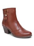 EVERLY Women Synthetic Leather Tan Round Toe Boots - 3 UK