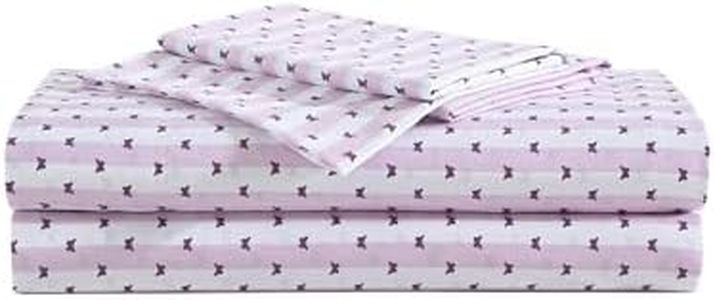 Betsey Johnson - Queen Sheet Set, Soft & Lightweight Bedding, Fade & Wrinkle Resistant, Striped Home Decor (Butterfly Stripe Purple, Queen)