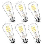 Mastery Mart Vintage Edison Light Bulb LED 5000K Daylight White, Dimmable, 5.5W (60 Watt Equivalent), ST21/ ST64 Clear Glass Antique Edison Style, 500LM E26 Decorative Filament Bulb, 6 Count