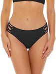 Annbon Women Black Strappy Bikini Bottoms Full Coverage Low Rise Bikini Bottoms Low Waisted Swim Bottoms Bathing Suit Bottoms Swimsuit Bottoms Swimwear Bottoms