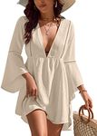 Blooming Jelly Womens Swimsuit Coverup V Neck Chiffon Bathing Suit Beach Dress Flowy Swim Bikini Cover Up Apricot