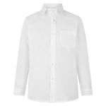 Boys Dress School Shirts Short Sleeve Long Sleeve in Blue & White Colour (11-12 Years (13.5" Collar Size), White Long Sleeve)