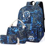 School Bag Kids 3-in-1 Bookbag Set, Junlion Music Boy Laptop Backpack Lunch Bag Pencil Case Gift for Teen Boys