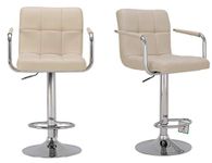 Millhouse Pair of Cuban Bar Stools Set with Arms, Backrest, Leatherette Exterior, Adjustable Swivel Gas Lift, Chrome Footrest Base for Breakfast Bar, Kitchen and Home Barstools DM717 (Cream-)