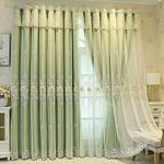 Amidoudou 1 Pair Luxury European Curtains with Valance for Living Room Bedroom Double Layer Embroidered Room Darkening Curtains (Green,51x90 Inch)