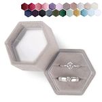 DesignSter Velvet Ring Box - Hexagon Premium Gorgeous Vintage Double Ring Display Holder with Detachable Lid for Proposal, Engagement, Wedding, Ceremony (Grey)