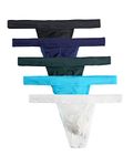 Summer Code Mens Micro Mesh Stretch Thong T-Back Sexy Underwear, 5-pack Mix, L