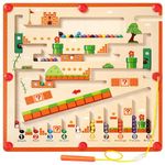 mom&myaboys Magnetic Wooden Maze Game Toy for Toddlers Color and Number Maze for Kids Montessori Toys for 3-8 Year Old Educational Counting Matching Toys for Boy Girls Preschoolers Puzzle Board