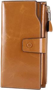 Itslife Women's Large Capacity Luxury Wax Genuine Leather Cluth Wallet Card Holder(Apricot)