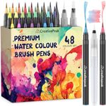 Watercolour Brush Pens, 48 Vibrant Soft Tip Colouring Markers w/ 2 Blending Brushes - Watercolour Brush Pen Set for Calligraphy, Lettering, Colouring & Journaling, Premium Art Supplies by CreativePeak