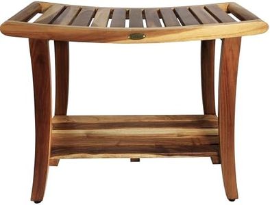 EcoDecors Harmony Natural 30" Teak Shower Bench with Shelf, Extended Height 24", with LiftAide Arms in EarthyTeak Finish, Provides Safety, Storage, and Organization for Bathroom Accessories