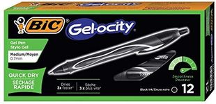 BIC Gelocity Quick Dry Black Gel Pens, Medium Point (0.7mm), 12-Count Pack, Retractable Gel Pens With Comfortable Full Grip