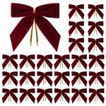 Utehilly 24 Pcs Burgundy Small Velvet Christmas Bows for Christmas Tree, Wreath, Gift Wrapping, Crafts, Wedding, Party, Twist Tie Bows for Treat Bag Bakery Candy Bags, Home Decor 1" W,3.5 x 3.5 inch