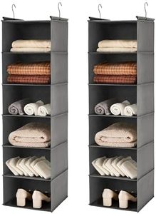 MAX Houser 6 Tier Shelf Hanging Closet Organizer, Closet Hanging Shelf with 2 Sturdy Hooks for Storage,2 Pack, Foldable (Grey)