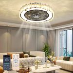 XEMQENER Ceiling Fans with Lights, 72W Led Ceiling Fan with Lighting, 50CM Crystal Ceiling Fan Light Reversible with Remote Control & 6 Speeds & 2 Timings for Bedroom Living Room Kid's Room Office