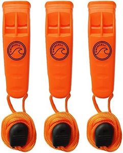 Silbato de Emergencia Seguridad - Supervivencia para Natación Marina - Naranja Resistente al Agua. Extra Fuerte >85dbl 2 Tonos. 90cm Correa Cuello. Senderismo Camping Perros Deporte Mujer Seguridad.