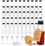 50 Pack Mini Liquor Bottles with Black Cap,1oz/30ml Plastic Alcohol Shot Bottles,Reusable Empty Airtight Spirit Bottles with 50 Tags,5 Funnels,1 Brush,Miniature Bottles for Party,Cocktail