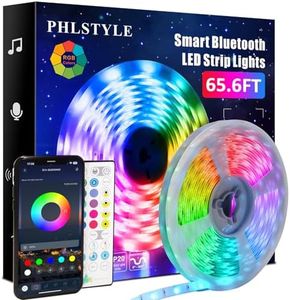 PHLSTYLE 65.6ft/20m LED Lights Room Decor, LED Lights Strip for Bedroom Music Sync, App Controlled Bluetooth RGB LED Light Strips, with Remote 16 Million Color Changing LED Strip Lights, Built-in Mic