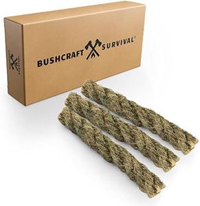 Bushcraft Survival Jumbo Tinder Fire Starter Rope | 3 Pack Extra Large Natural Waterproof Kindling for Campfires | Wax Infused Cords for Camping, Hiking & Backpacking | Bushcraft Survival Tools