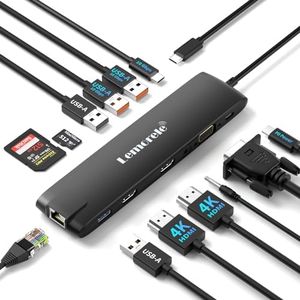 Docking Station USB C/A 10Gbps 3*Display -13 in 1, Hub USB C Dual Monitor con 2 HDMI 4K, Ethernet, VGA, AUDIO, 2 USB 3.2/2 USB 2.0, USB-C 3.1, PD 100W,SD/TF, USB C Docking Station a MacBook/Windows/HP