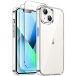 JETech 3 in 1 Case for iPhone 13 6.1-Inch with 2 Pack Tempered Glass Screen Protectors, Non-Yellowing Shockproof Bumper Phone Cover (Clear)