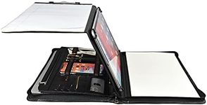 Professional Portfolio Folder with Tablet Case for iPad Pro 12.9 (2015/2017), Business Leather Padfolio File Organizer with A4 Clipboard & Notepad Holder, Black