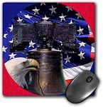 3dRose mp_21651_1 8 x 8-Inch Bald Eagle Liberty Bell and Flag Mouse Pad