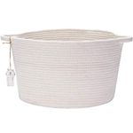 Sea Team Oval Cotton Rope Woven Storage Basket with Handles, Diaper Caddy, Nursery Nappies Organizer, Baby Shower Basket for Kid's Room, 14.2 x 14.2 x 10.2 Inches (Medium Size, White)