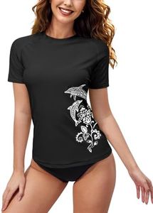 BesserBay T-shirt rash Guard à col rond à manches courtes pour femme, séchage rapide, UPF 50+, taille S à XXL, 5 noir., XXL